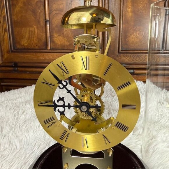 Vintage Wood Glass Brass Turnkey Pendulum Column Clock - Picture 8 of 13